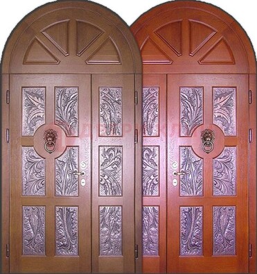 Металлическая арочная дверь со стеклом ДА-28 в коттедж в Хотьково