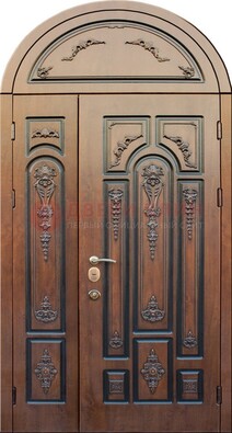 Арочная железная дверь с виноритом и узором ДА-36 в Хотьково