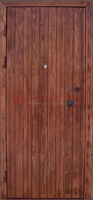 Коричневая железная дверь с евровагонкой ДЕ-18 в Сургуте