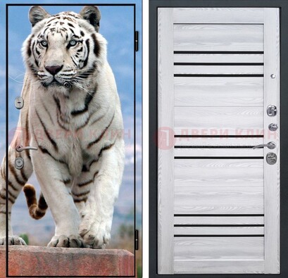 Стальная дверь с фотопечатью тигра ДФ-12 в Хотьково