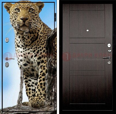 Железная дверь с рисунком гепарда снаружи ДФ-27 в Хотьково