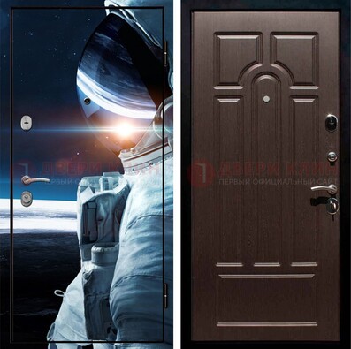 Стальная дверь с фотопечатью космонавта ДФ-4 в Хотьково