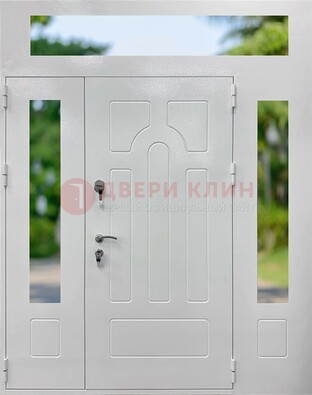 Белая стальная дверь порошок со стеклом и фрамугами ДФГ-11 в Волхове