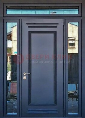 Черная металлическая дверь с фрамугой и филенкой ДФГ-19 в Хотьково