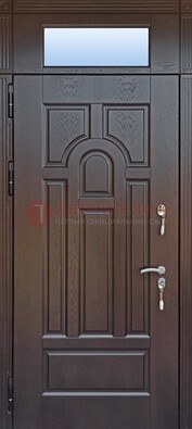 Железная дверь с фрамугой в коричневом цвете ДФГ-22 в Мурманске