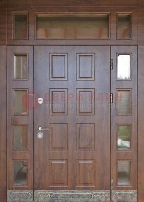 Стальная дверь МДФ со стеклом и фрамугами для дома ДФГ-29 в Хотьково
