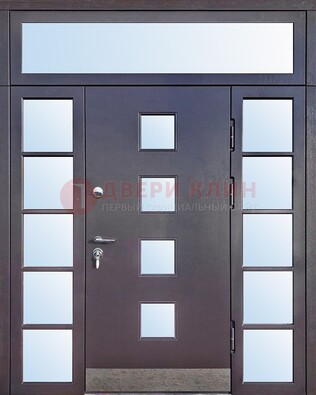 Современная железная дверь со стеклом и фрамугами ДФГ-4 в Хотьково