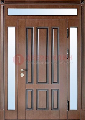 Железная дверь со стеклом и фрамугами в коричневом цвете ДФГ-8 в Хотьково