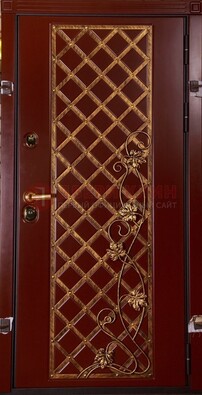 Бордовая металлическая дверь с ковкой ДК-10 для квартиры в Хотьково