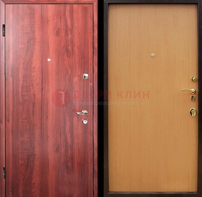 Красная железная дверь с ламинатом ДЛ-3 в Хотьково