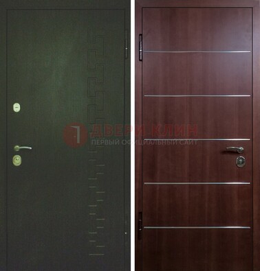 Темная металлическая дверь с МДФ ламинат с молдингами внутри ДМ-16 в Хотьково
