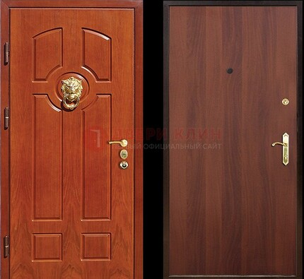 Оранжевая стальная дверь с МДФ ламинат внутри ДМ-18 в квартиру в Хотьково