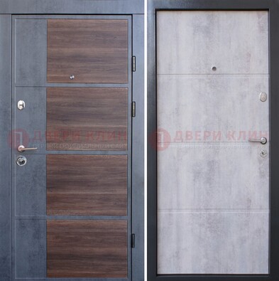 Серая железная дверь коричневой вставкой МДФ ДМ-211 в Люберцах