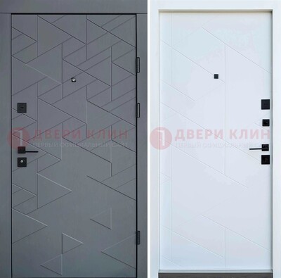 Серая металлическая дверь МДФ с узором  ДМ-224 в Хотьково