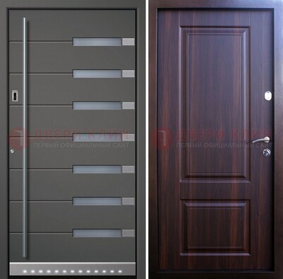 Темная металлическая дверь c остекленным МДФ ДМ-237 в Хотьково
