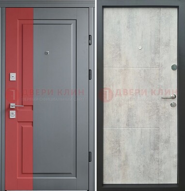 Серая с красной полосой металлическая дверь МДФ ДМ-245 в Хотьково