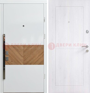 Железная белая дверь c МДФ с узором ДМ-265 в Хотьково