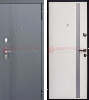 Входная серая дверь МДФ со стеклянной вставкой внутри ДМ-271 в Хотьково