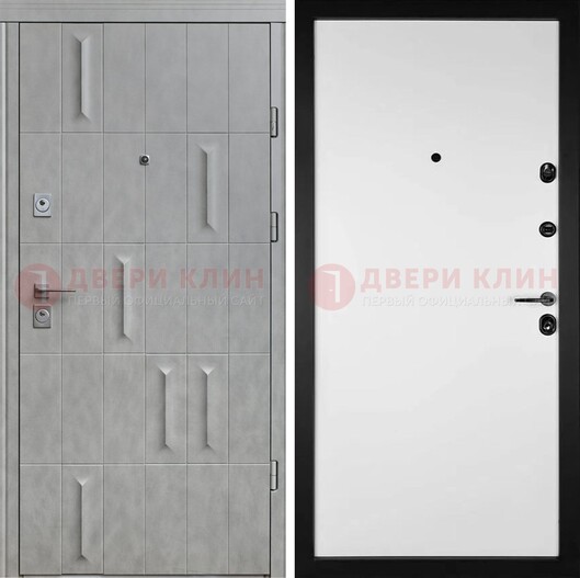 Серая стальная дверь с рисунком МДФ и внутри Белый ясень ДМ-280