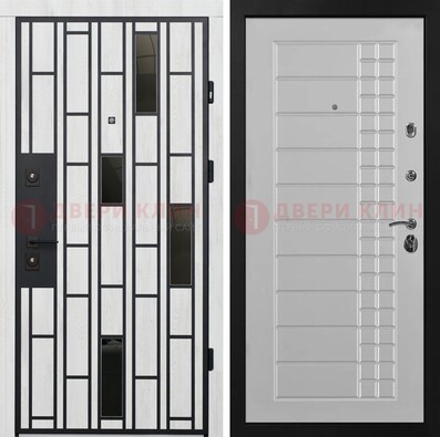 Белая с черными элементами железная дверь МДФ ДМ-282 в Хотьково