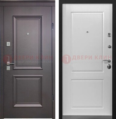 Железная коричневая дверь с филенчатой МДФ Беленый дуб ДМ-290 в Хотьково