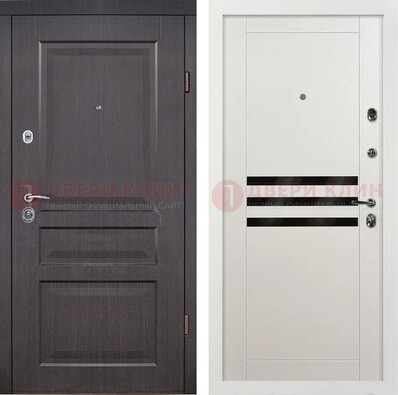 Железная коричневая дверь с филенчатыми МДФ панелями ДМ-291 в Хотьково