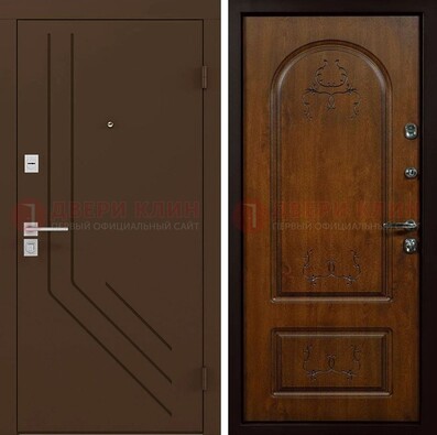 Темная стальная коричневая дверь с фрезерованной МДФ с узором ДМ-294 в Хотьково