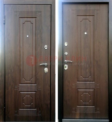 Коричневая металлическая дверь с МДФ ДМ-32 на дачу в Хотьково