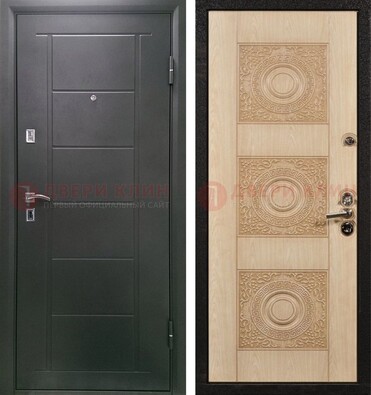 Темная железная дверь с МДФ в квартиру ДМ-344 в Хотьково