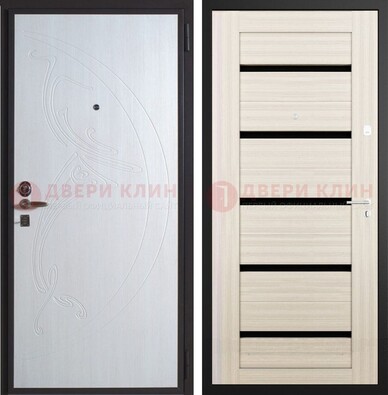 Белая стальная дверь с МДФ и стеклом ДМ-346 в Хотьково