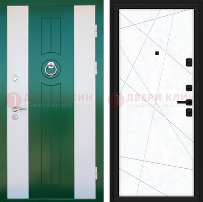 Зеленая железная дверь с панелями МДФ ДМ-369 в Хотьково