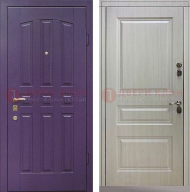 Фиолетовая железная дверь с филенчатами МДФ ДМ-374 в Хотьково