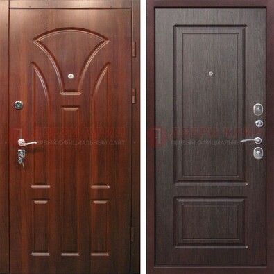 Темная железная дверь с коричневыми МДФ ДМ-376 в Хотьково