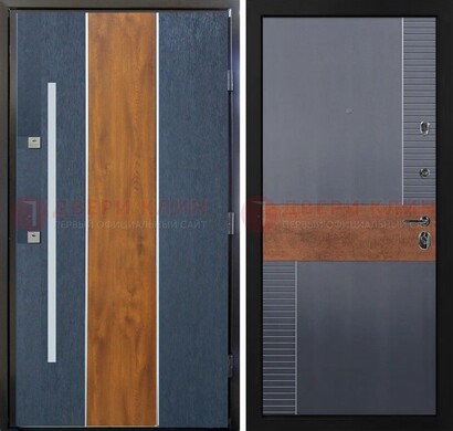 Темная металлическая дверь МДФ со вставками ДМ-411 в Щербинке