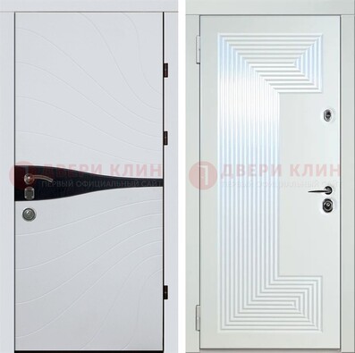 Белая железная дверь с МДФ в стиле хайтек ДМ-413 в Ногинске
