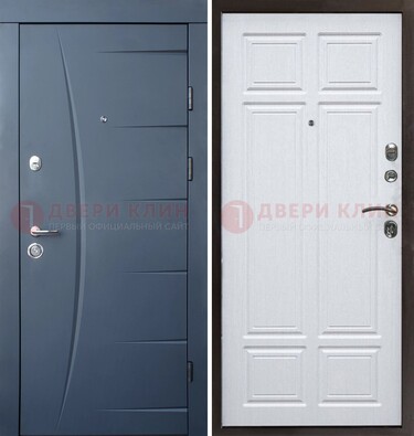 Темно-синяя стальная дверь МДФ белая внутри ДМ-435 в Раменском