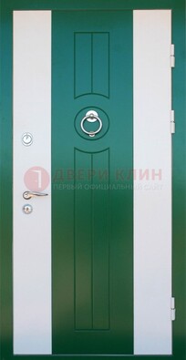 Зеленая стальная дверь с МДФ с декоративными вставками ДМ-77 в Хотьково