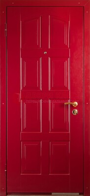 Красная стальная дверь с МДФ с рисунком ДМ-94 в квартиру в Хотьково