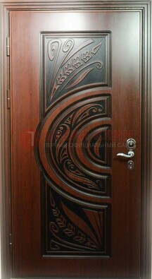 Коричневая стальная дверь с массивом дуба с рисунком ДМД-16 в Хотьково