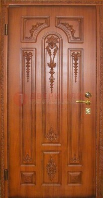 Коричневая стальная дверь с массивом дуба с рисунком ДМД-45 в Хотьково