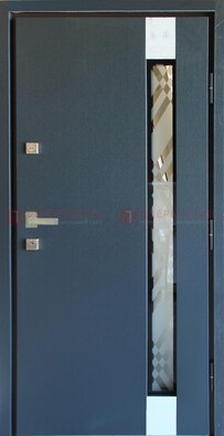 Серая стальная дверь с порошковым покрытием и стеклянной вставкой ДП-216 в Хотьково