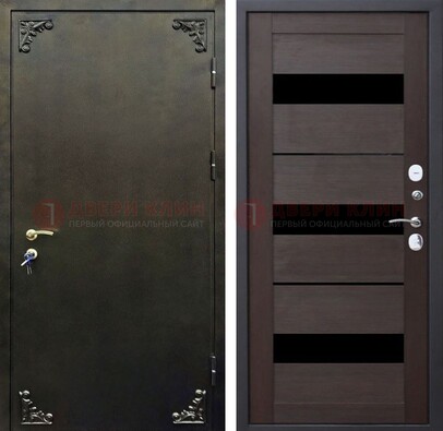 Входная дверь с порошковым покрытием с коричневой МДФ со стеклом ДП-236 