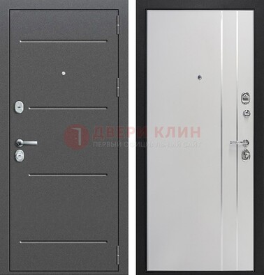 Серая железная дверь с порошковым напылением и МДФ с молдингами ДП-264 в Хотьково