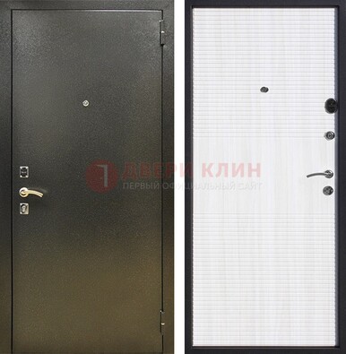 Стальная темно-серая дверь с порошковой отделкой и МДФ Белый ясень ДП-279 в Хотьково