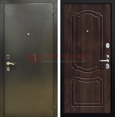 Темно-серая железная дверь с порошковым покрытием и коричневой МДФ ДП-288 в Хотьково
