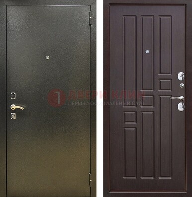 Входная темно-серая дверь с порошковым напылением и коричневой МДФ ДП-301 в Хотьково