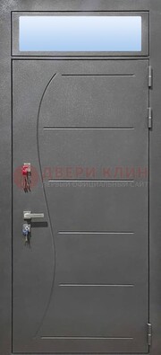 Чёрная входная дверь с порошковым окрасом и стеклом ДП-313 в Хотьково