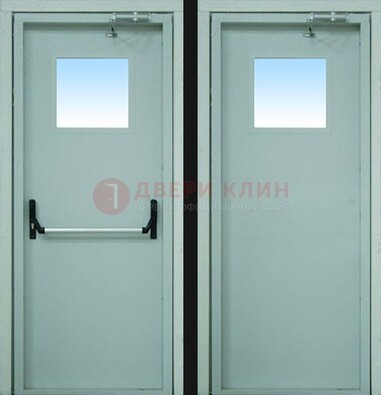 Серая металлическая противопожарная дверь со стеклянной вставкой ДПП-3 в Хотьково