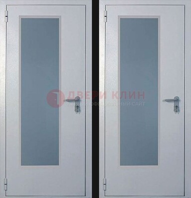 Белая металлическая противопожарная дверь с декоративной вставкой ДПП-5 