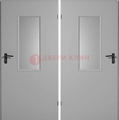 Белая металлическая противопожарная дверь с декоративной вставкой ДПП-7 в Сланцы